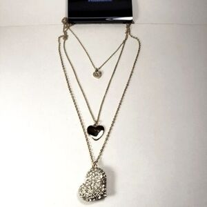 Gold Tone Layered Necklace Dazzling Drop Heart Charms Pendant - Women's Jewelry